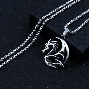 ❤️Ethnic style Chinese dragon totem pendant necklace for women/men, N90201P188